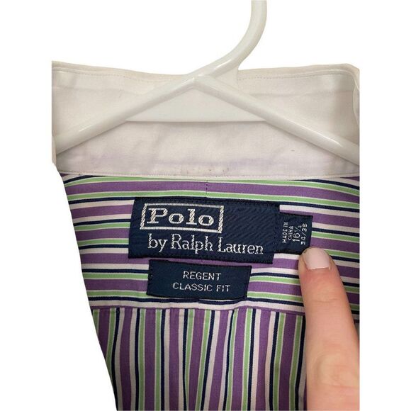 Purple and Green Stripped Polo by Ralph Lauren Shirt (Size 16 1/2) - Picture 3 of 3